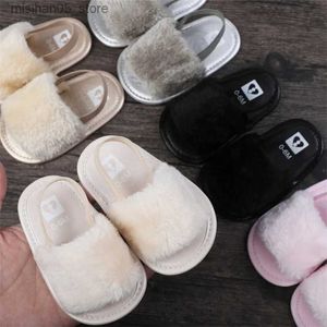 Suefunskry bébé sandales en peluche été ouvert fourrure princesse appartement enfant en bas âge chaussures de marche 0-12 mois Q240328