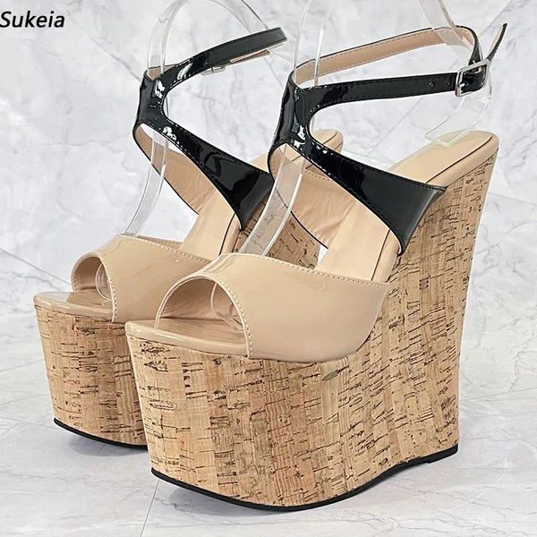 Sandales Sukeia Handmade Women Summer Plateforme Calages talons Round Toe Not Nude Green Pink Party Shoes Ladies Us plus taille 5-15