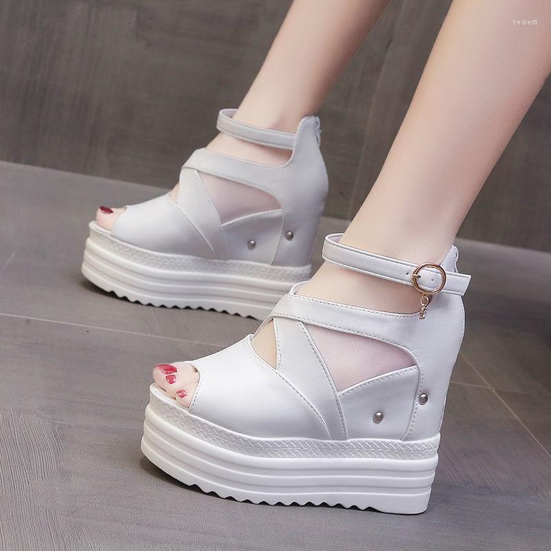 Sandals Summer 12cm Wedge Heels Sneakers Women Beach Flip Flop High Platform Casual Breathable Walking Sli Mujer