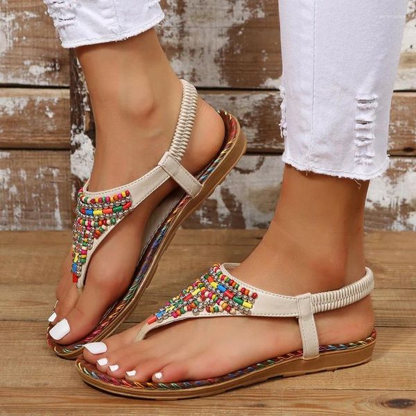 Sandalias Summer 2024 Flat de estilo bohemio para mujeres Clip Gladiator Mujer Mujer talla de fondo suave Sandalias Mujer Mujer