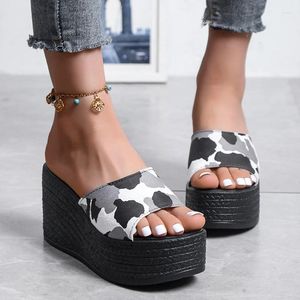 Sandalen Zomer 2024 Dames 113 Slippers Damesmode Print Hoge Hak Anti Aardverschuiving Helling 's 219