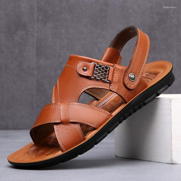 Sandalias Summer 510 Men's Outdoor Adultos Empresas de cuero marrón zapatillas de cuero marrón suave transpirable zapatos flip-flops fábrica ventas directas