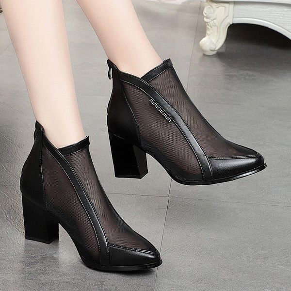 Sandales d'été bottines femmes talon haut maille respirant creux 2022 sexy fermeture éclair bout pointu chaussures courtes