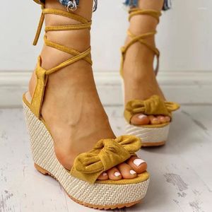 Sandales d'été bride à la cheville femmes plate-forme compensées talon haut troupeau papillon Peep Toe mode femme dames chaussures Zapatos De Mujer