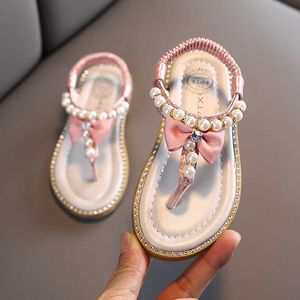 Sandales d'été bébé filles sandales enfant en bas âge perle papillon noeud antidérapant doux princesse chaussures pour enfants fille bout ouvert sandales de plage Z0225