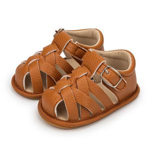 Sandalen Zomer Baby Sandalen Boy Girl Shoes Flat Anti-Slip Soft Rubber Sole Bruine Baby Shoes 7 Colors First Walkers Outdoor Beach Sandals Z0331