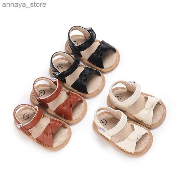 Sandales Summer Baby Chaussures Bow Knot Chaussures plates Présectes Couleur solide lit bébé lit Première marche en cuir nouveau-né garçons et filles Chaussures 0-18 MOISSL240429