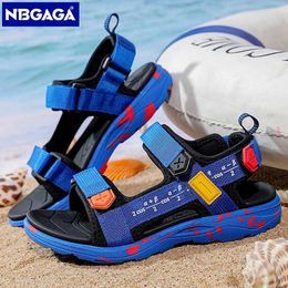 Sandals Summer Beach Boy Childrens Sandals Fashion Shoes Lightweight Anti Slip Soft Sole Shadow Leather Boys Comfortable240510