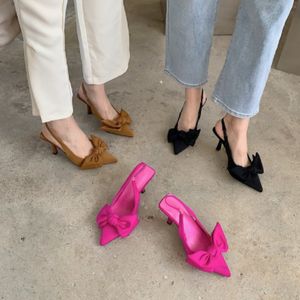Sandales été marque femmes fronde sandales mode nœud papillon bout pointu glisser sur les femmes élégante robe pompe chaussures 230506