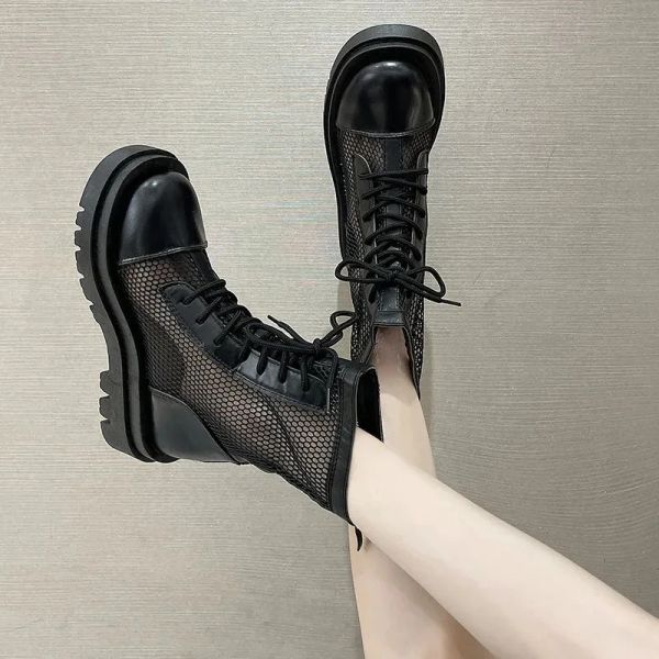 Sandalias Summer Boots de tobillo de malla transpirable para mujeres Zapatos con cremallera de moda