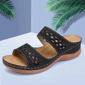 Sandales d'été pantoufles décontractées pour femmes, chaussures à semelles compensées, à enfiler, ajourées, Bandage, marche plate, Zapatos