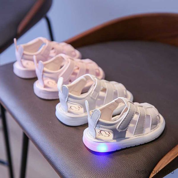 Sandalias de verano para niños, zapatos iluminados para niños pequeños, nuevos zapatos de suela blanda de conejito, zapatos de bebé, sandalias, zapatos para niños, niña con LED R230529