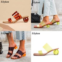 Sandalen Zomer Clear PVC Square teen damesschoenen transparante kristal ronde bal hak slippers vrouwen luipaard graan jelly sandalen 230316