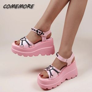 Sandalen zomer schattige roze wig hiel sandalen dames gotische dikke platform sandalen dames punk dikke bodem lolita schoenen plus maat