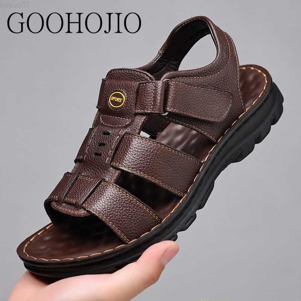 Sandalen Sommer Designer Männer Echtes Leder Sandalen Haken Schleife Außerhalb Männer Kuh Leder Hausschuhe Weichen sohlen Männlichen Casual Sandalen Nicht-slip L230720