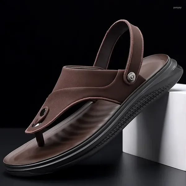 Sandalias Diseñador de verano de cuero para hombres Anti-slip Waper Spatspers Masculino zapatillas Moda de moda Flip-Flops Man