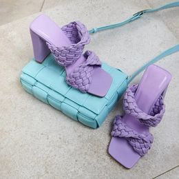 Sandalias Verano Moda Diseño Tejido Mujeres Dreamy Purple Transparente Strange High Heels Ladies Open Toe Shoes