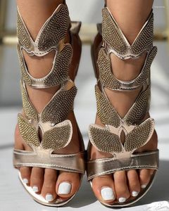 Sandales d'été à la mode pour femmes, grande taille, gladiateur en cristal papillon, chaussures confortables à bout ouvert, Sandalias