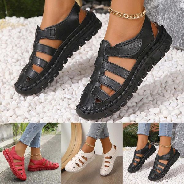 Sandalias Moda de verano Hueco Fondo plano Color sólido Zapatos de tenis casuales para mujeres Soporte de arco