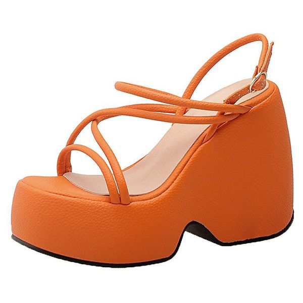 Sandales Été Mode Platofmr Femmes Compensées Talons Hauts Designer Femme Chaussures Noir Beige Vert Orange Taille 34-43SandalesSandales