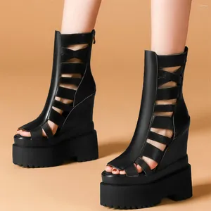 Sandals sands de mode d'été Femmes en cuir authentique super hauts gladiateur femelle Peep Toe Pumps Pumps Casual Chaussures