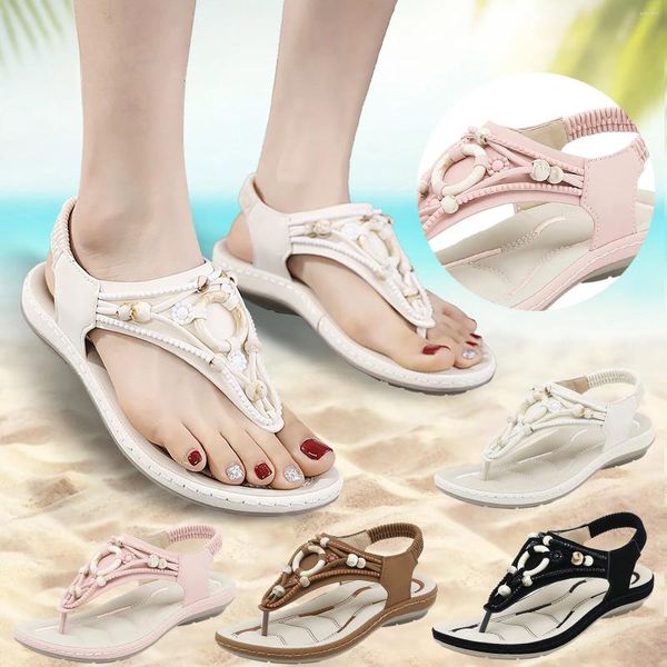 Sandalias Verano Moda Mujer Casual Punta Abierta Plana Rhinestone Cómodo Flecos Tacones Diapositiva Tamaño 12