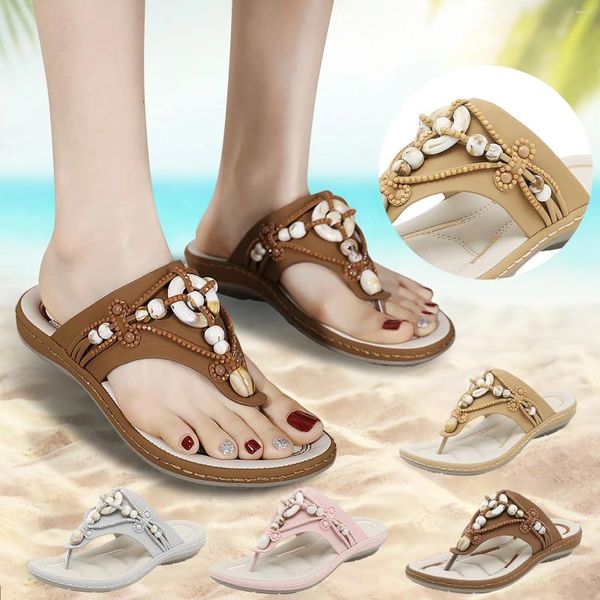 Sandalias Verano Moda Mujer Casual Open Toe Flat Rhinestone Cómodo Dos Correa Tamaño 11 Tacón para mujer