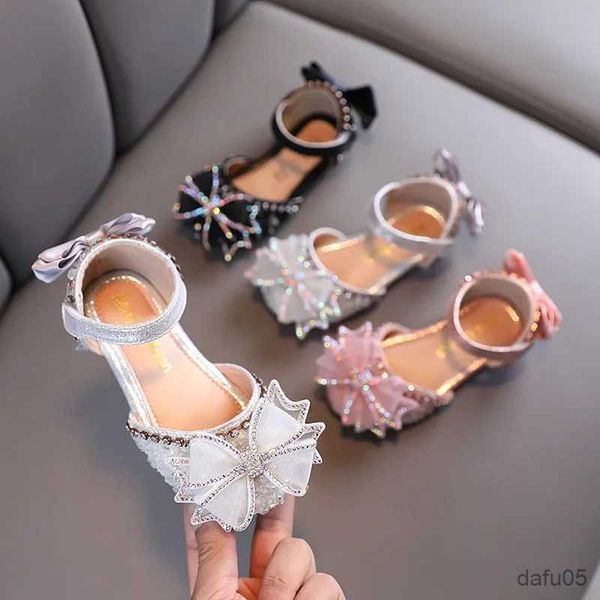 Sandalias Verano Niñas Lazo Nudo Cabeza Redonda Antideslizante Rhinestone Princesa Zapatos Niños Protección Del Tobillo Suela Suave Zapatos De Cuero Casuales