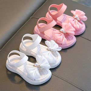 Sandalen Zomermeisjes Kinderen Solid Color Cute Bowknot Fashion Sandalen Ademende Non-Slip Cartoon Sandals Beach Soft Kids Sandals 230425