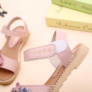 Sandales d'été pour filles, chaussures à talons plats, à fleurs, à la mode, de plage, pour enfants, chaussures pour petites filles, STQ016