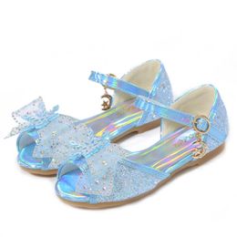 Sandales Summer Girls Sandals Sequins Fashion Righestone Bow Girls Princess Chaussures Baby Girl Chaussures Flat Talls Sandales Taille 2535 Z0225