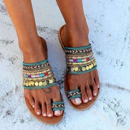 Sandales Summer Greek Style Boho Folk-personnalité pour femmes chaussures plates décontractées respirant confortable plage pantoufles