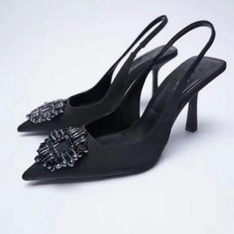 Sandales d'été à talons hauts pour femmes 2023 strass talons fins chaussures femme mode bureau carrière concepteur