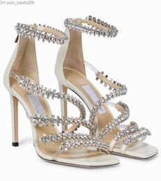 Sandalias de verano Josefine Crystal Strap Sandal PVC * Suede Leather Women Sexy Sandalias Mujer Lady High Heels Dress Party Wedding Walking Shoes Z230629