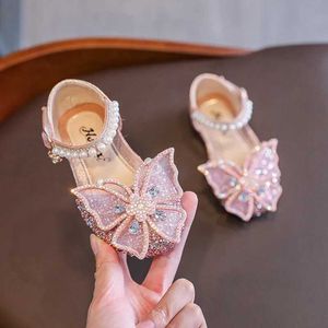 Sandals Summer Kids Girls Fashion Paillins Rhinestone Bow Princess Shoes Child Flats D240527