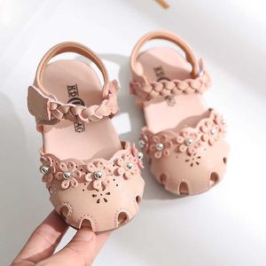 Sandalen zomer Kinderschoenen Fashion Bead Leathers Sweet Children Sandalen voor meisjes Peuter Baby Braadhool Out Flower Shoes Z0225