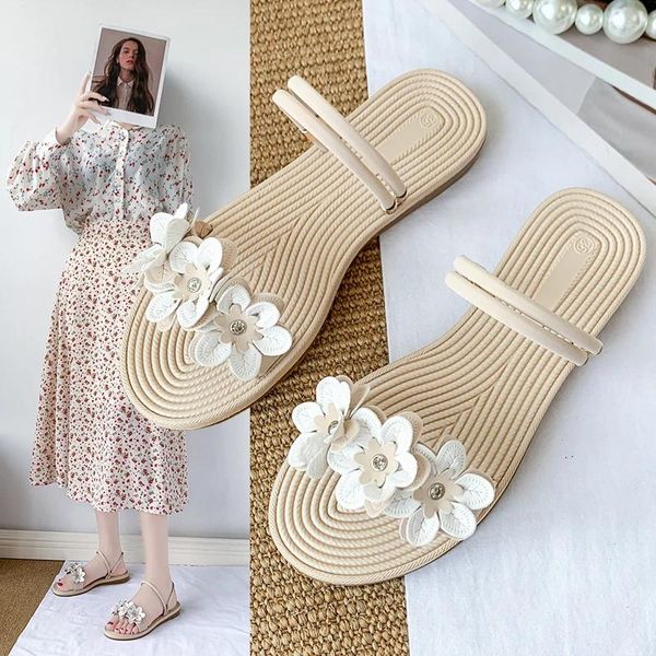 Sandalias Verano Moda coreana Pescado Pescado Pies Flat Botthip Casual's Roman Flowers Roman Flowers