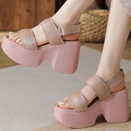 Sandals Summer Leisure Slim 10cm Super High Heels Platform Peep Toe Cut Unit Geatine Leather Femmes Casual Gladiator 2405