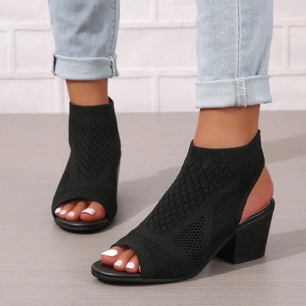 Sandales Summer Loisker Chaussures pour femmes Fashion Talon épais Open Toe Fish Mouth Page Sandalias de Mujer Verano 2024