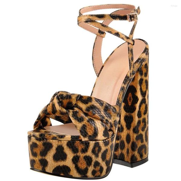 Sandales d'été imprimé léopard talon épais femmes plate-forme boucle de cheville chaussures à talons hauts dames sexy or pierre texture pompes de fête