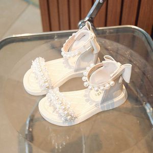 Sandales d'été pour petite fille, semelle souple, chaussures de princesse élégantes avec perles et strass, chaussures de fête