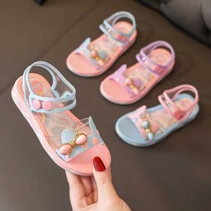 Sandalen zomer kleine meisjes sandalen 2024 nieuwe bloem eenvoudige gesneden roze paarse kinderen sandalen zachte vrijetijds school kinderen schoenensl240510