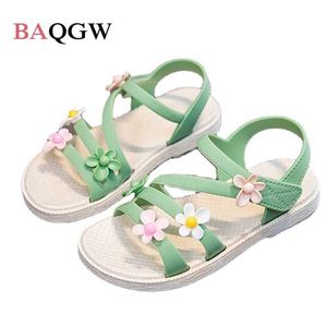 Sandalen zomer kleine meisjes sandalen bloem eenvoudig schattig roze groene kinderen sandalen peuter baby zachte casual schoolmeisje strandschoenen r230220