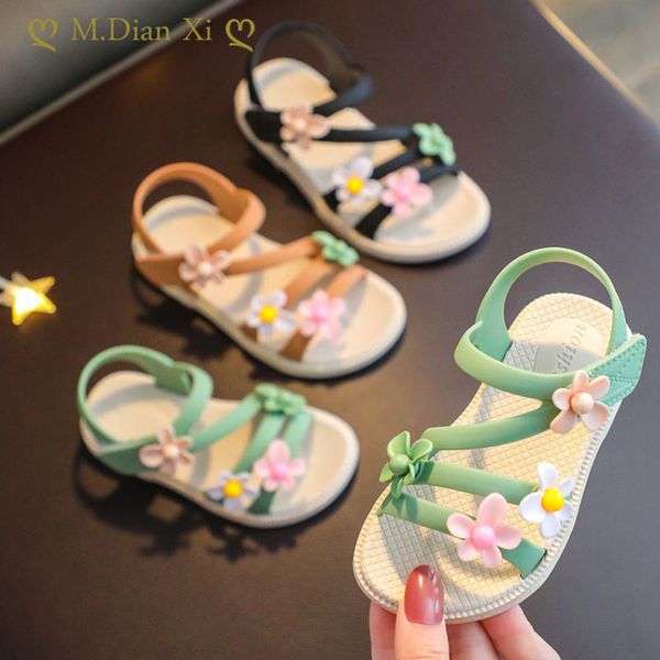 Sandalias Verano Niñas Sandalias Flor Simple Lindo Rosa Verde Niños Sandalias Niño Bebé Suave Casual Escuela niños Zapatos 230721