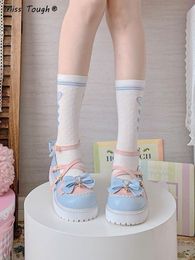 Sandales Été Lolita doux sandales femmes Style japonais noeud Kawaii Chic Mary Janes chaussures couleur mixte bout rond chaussures décontractées 230225