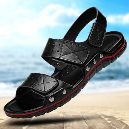 Sandales Summer Men Cuir Sandales décontractées plus taille 50 Extérieur Black Walking Soft Luxury Chaussures Sandalias Hombre New Fashion 2021