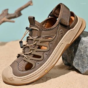 Sandales Summer Men Outdoor Non-Slip Men's's Place Breathable Handmade Handmade Green Leather Shoes Fashion Sneakers