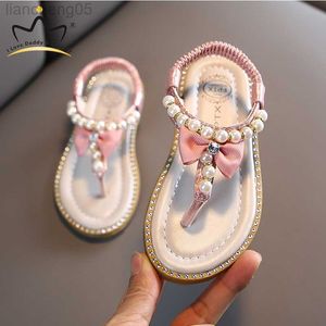 Sandalen zomer nieuwe meisjes sandalen schattige bogen parels pu lederen prinses meisjes schoenen rubber zool kinderen schoenen sandalias babymeisjes sandalen w0327