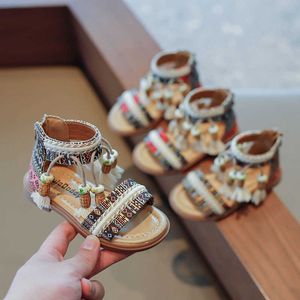 Sandales été nouvelles filles sandales mode princesse chaussures style ethnique petits moyens et grands enfants sandales romaines gland doux enfants chaussures AA230518