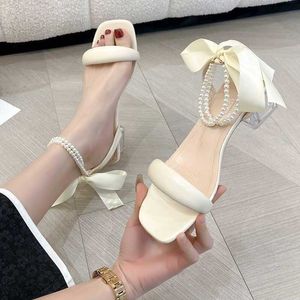 Sandales été nouveau luxe cristal femmes boucle romaine dame épais talons hauts robe de mariée perlée chaussures de fête 230417